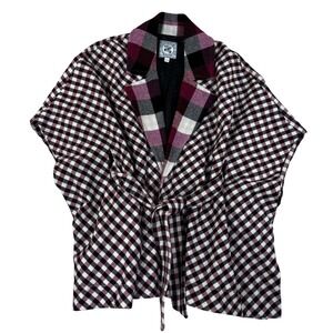 Plaid Women's Poncho - Black, White, Red